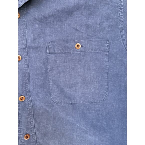 Orvis Mens Navy Blue Hemp/Tencel Short Sleeve Button Up Lightweight Shirt Large - Picture 3 of 6